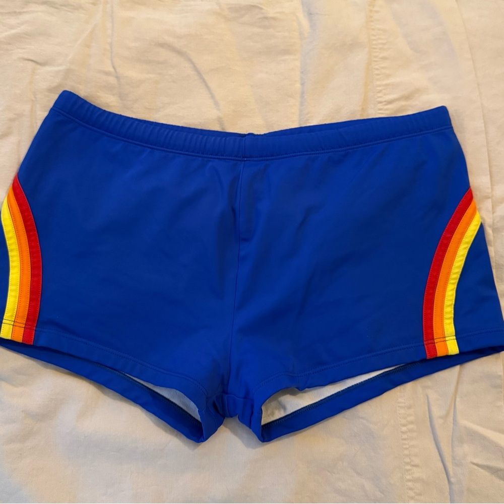 Sundek men’s XL swim trunk: Blue with Rainbow Stripes